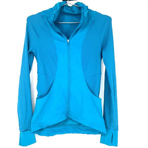 Lululemon Far and Free Full Zip Jacket Hooded Hawaiian Blue Teal Women's Size 6 - Picture 2 of 15